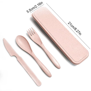 Flatware Set Portable Eco-friendly Reusable 3 Pcs Wheat Straw Knife Fork Spoon with Case for School Office Camping Picnic - Product Image 5