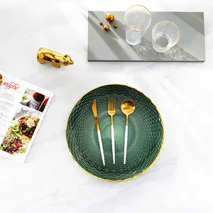 批发便宜的深绿色菜盘子餐具玻璃餐盘厨房配件