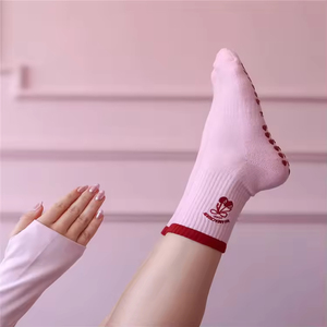 <b>Customized</b> Cute Embroidery Non-Slip <b>Socks</b> – Thick Pilates Yoga Ballet <b>Grip</b> <b>Socks</b> with Custom Logo for Women - Product Image 2
