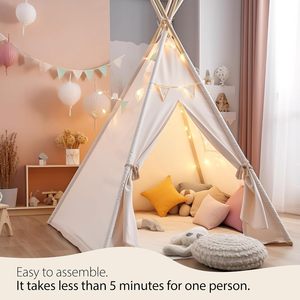 Tente d'angle de lecture pour tout-petits 100% tentes <span class=keywords><strong>Tipi</strong></span> en toile de coton tente <span class=keywords><strong>tipi</strong></span> intérieure pour enfants avec étoiles lumières LED - Product Image 2