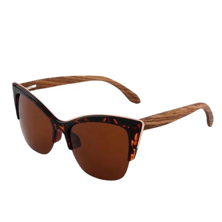 Best selling Half frame cat eye wooden sun glasses personality cat eye fashion bamboo sunglasses