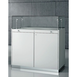 Mostrador de exhibición moderno de 100x50x110cm en blanco brillante con tapa de vidrio y luces LED para ventas minoristas - Product Image 1