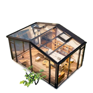 Véranda en verre moderne en alliage d'aluminium à double vitrage trempé avec toit incliné pour villa - Product Image 1
