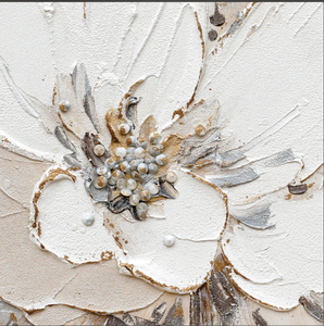 <span class=keywords><strong>Quadri</strong></span> su Tela 3D con Fiori Testurizzati, Dipinti Floreali Bianchi con Accenti Dorati, Decorazione Moderna Incorniciata - Product Image 4