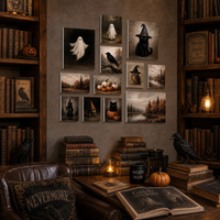 Lot de 12 tableaux décoratifs vintage d'Halloween sur toile, motifs animaux et fantômes (Citrouille, Hibou, Corbeau, Chat Noir), pour décoration intérieure