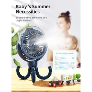 Ventilateur de refroidissement humidifiant et veilleuses ambiantes pour bébé poussette poulpe ventilateur de plafond rechargeable par USB - Product Image 2