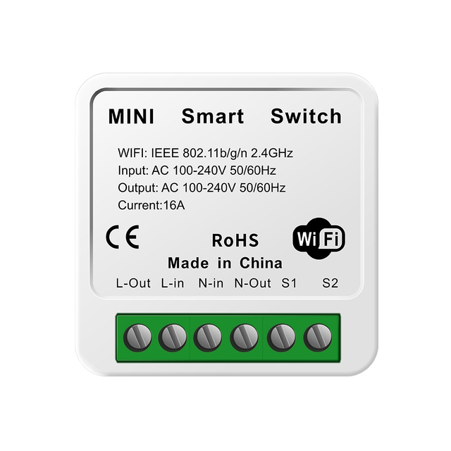16A Mini WiFi Smart Switch Wireless Remote Control DIY Light Switches for Smart Home with Tuya Alexa Google Home Integration