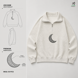 เสื้อสเวตเชิ้ต RAMAX สำหรับผู้ชาย แบบซิป ¼ ตัว ผ้าฟลีซหนา 430GSM ปักลายพระจันทร์ ดีไซน์ลำลอง ทรงปกติ เหมาะสำหรับใส่ในฤดูใบไม้ร่วง - Product Image 1
