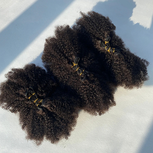 Nguyên tóc con người bó Trinh Nữ Fluffy afro <span class=keywords><strong>kinky</strong></span> xoăn tóc con người dệt phần mở rộng afro xoăn 4B 4C bó Brazil đôi sợi ngang - Product Image 1