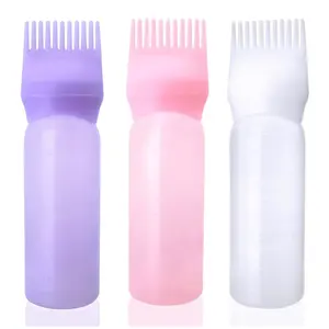 Salon Pink Purple Scalp Serum Treatment Hair Oil Dye Coloring Brush Bottles Root Comb Applicator Bottle with Graduated Scale