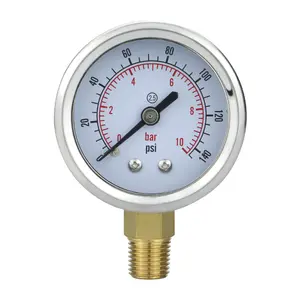 Manómetro de presión de vacío lleno de líquido de acero inoxidable ZG1/4 2,5, 50mm, conexión roscada