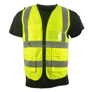 Outdoor High Visibility ANSI/EN Certified Polyester Security Construction Patrol Reflective Safety Vest Zipper Multi-function