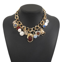 Boucles d'oreilles géométriques rétro européennes et américaines en perles et pierres précieuses, collier pendentif créatif en résine et alliage acrylique ZA