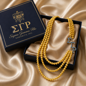 Collana con perle blu reale e oro, simbolo Sigma Gamma Rho, design greco 1922, regalo trendy in lega, per la confraternita femminile - Product Image 5