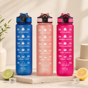 Botella Deportiva Reutilizable Ecológica con Acabado Esmerilado, Pajita de Plástico, Tapa Abatible y Marcador de Tiempo - Apta para Lavavajillas, Ideal para Fitness, Camping y Uso al Aire Libre - Product Image 2