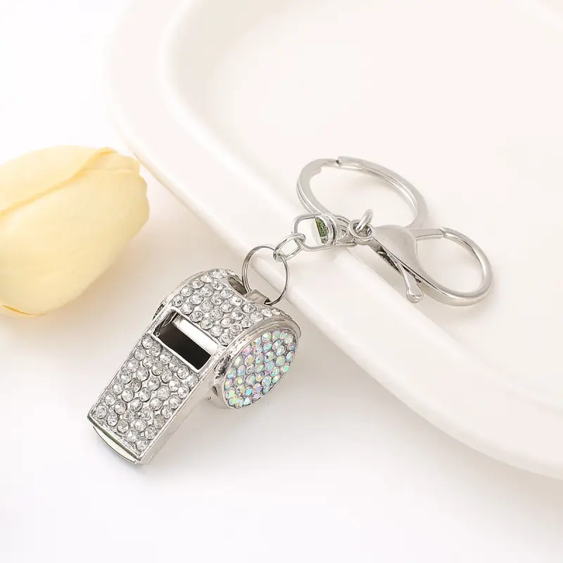 Beautiful Bling Whistle Design Keychain Gift Crystal Women Car Key Chain With Metal Key Ring Bag Pendant Accessories