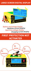 <span class=keywords><strong>Chargeur</strong></span> de batterie au plomb intelligent 12V/24V pour voiture et moto, cuivre pur, écran LCD, prise compatible UE, capacité 6AH-200AH - Product Image 4