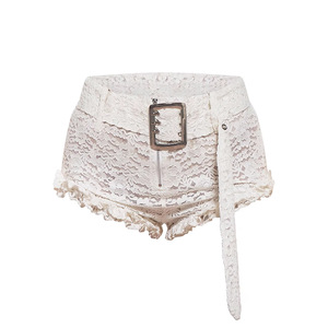 Lace Hollow False Two-piece Long-sleeved Top High Waisted Shorts Women's <b>Sexy</b> 2-piece <b>Set</b> Fashion - Product Image 5