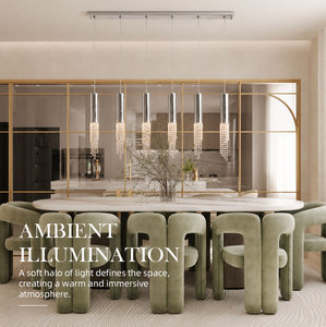 Lustre suspendu linéaire en cristal chromé pour hôtel et maison, avec pampilles et perles, idéal pour salle à manger - Product Image 4