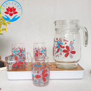 Nhà máy trực tiếp bán buôn chỉ tùy chỉnh hoa <span class=keywords><strong>decal</strong></span> in ấn Glass <span class=keywords><strong>Pitcher</strong></span> và 4 ly đặt cho nóng và lạnh trà phục vụ - Product Image 2