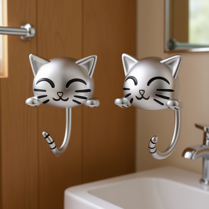 Crochets muraux mignons en forme de chat, blancs et dorés, résistants à la rouille, pour l'organisation et le rangement dans la salle de bain et la cuisine - Product Image 2