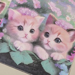 Printed Paper Napkins Cat Floral Design 330mmx330mm Birthday Party Disposable Tableware - Product Image 2