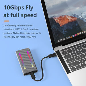 علبة خارجية من الألومنيوم لمحرك الأقراص الصلبة SSD مع إضاءة RGB ومنفذ USB-C من النوع C وUSB 3.1 الجيل الثاني لأقراص <span class=keywords><strong>M</strong></span>.2 SATA PCIE NVME SSD لأجهزة ماك بوك - Product Image 3