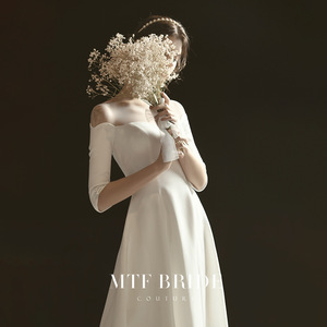 Mtf Bride Satin Wedding Dress Off The Shoulder Sweetheart Neckline A Line Bridal Gown Simple Elegant Style - Product Image 3