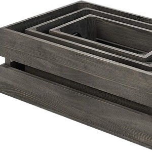 Vintage Carbonized Wood Storage <b>Boxes</b> Rectangle Charcoal Three Piece Set With Handles For Desktop Organizing - Product Image 5