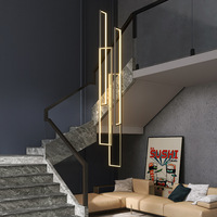 Lustre moderne de style simple, cadre métallique long et carré, villa, salon, duplex, loft, escalier en colimaçon, luminaire suspendu