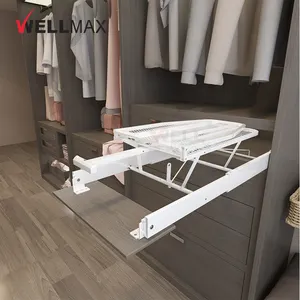 WELLMAX Foldable Ironing Board Cabinet Built-in Space Saving Mini tábua de engomar para gavetas de armazenamento Wardrobe Embalagem