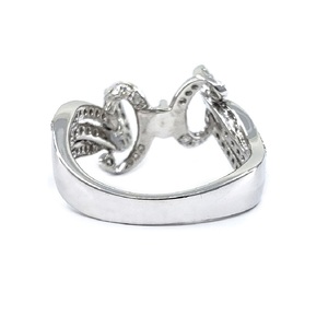Bague de fiançailles et de mariage en or blanc massif 18 carats avec diamant véritable taille brillant rond et perle pour femme - Vente en gros - Product Image 2