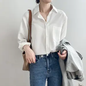 Low price wholesale Women's Summer V-neck Solid Color Loose Chiffon Blouse Plus Size Shirt