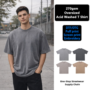 Fabricant OEM/ODM – T-shirt 100 % coton délavé à l'acide, coupe oversize pour homme, personnalisable, vierge, effet vieilli et délavé à la pierre - Product Image 1