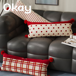 Okay Long Pillowcase Oblong Red Polka Dot Plaid Striped Festival Style Removable Cover For Sofa Bed Car Decorative Throw Pillow - Product Image 1