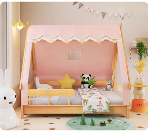Muebles de Dormitorio, Cama Infantil Suspendida de Madera Maciza, Cama Doble para Niñas con Diseño de Princesa y Corona Rosa - Product Image 1