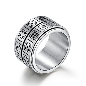 Double <b>Ring</b> Rotating Titanium Steel <b>Ring</b> For <b>Men</b> Geometric Number Pattern Casual Jewelry - Product Image 1