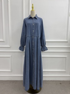 Robe longue en jean é<span class=keywords><strong>l</strong></span>égante et décontractée Loriya, style Abaya pour femmes musulmanes, Abaya islamique pour <span class=keywords><strong>l</strong></span>'automne et le printemps, Abaya quotidienne avec boutons à <span class=keywords><strong>l</strong></span>'avant - Product Image 5