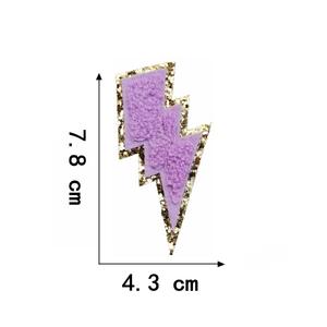 Vendita calda colori oro glitter colori fulmini bulloni ciniglia bastone da stiro su toppe per borsa asciugamano - Product Image 6