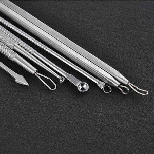 ชุดเครื่องมือกำจัดสิวหัวดำทำจากสเตนเลสสตีลจากญี่ปุ่นมือโปรเครื่องดูดสิวใบหน้าสีเงิน - Product Image 3