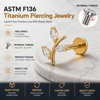 Aopo Piercing Labret en Titane ASTM F136 avec Zircon Scintillant, à Filetage Interne et Dos Plat, pour Hélix et Tragus