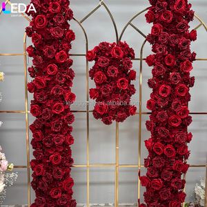 LEDA Party Event Handmade Custom Soft Fuchsia Rose Silk Flower Backdrop Natural Real Touch <b>Red</b> Flower <b>Runner</b> for Wedding - Product Image 3