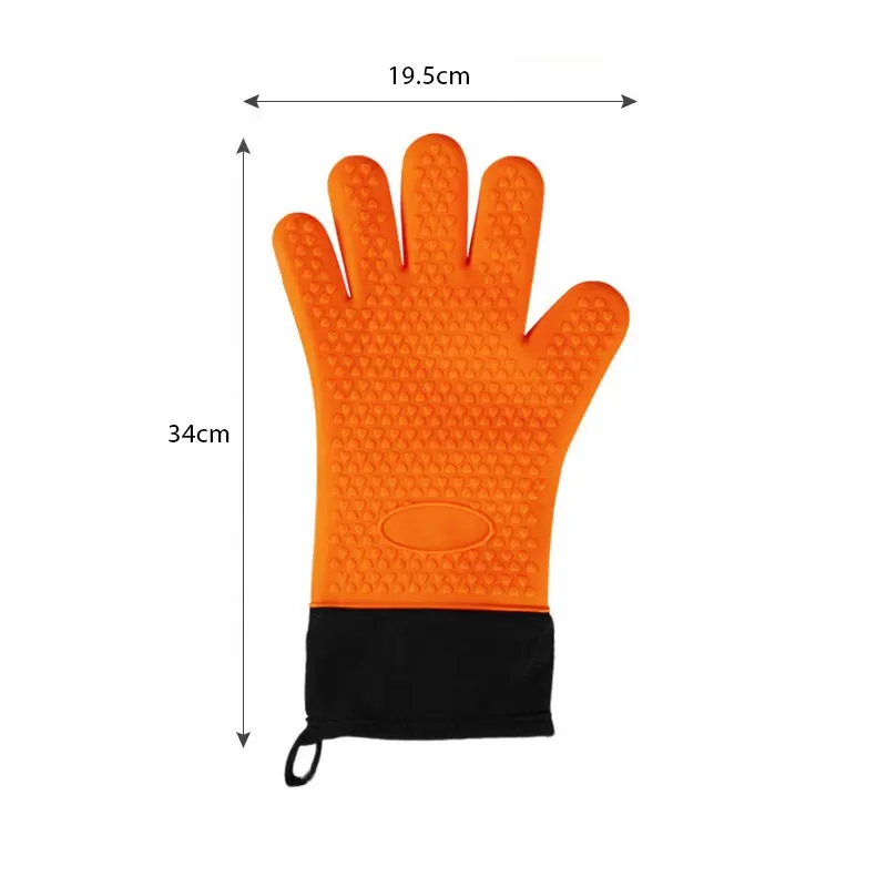 Amazon Best Selling Kitchen 5 fingers BBQ Silicone Gloves with Cotton Lining for Baking cooking heat resistant gloves
