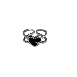 S925 Sterling Silver Heart Index Finger <b>Ring</b> Black Inlay Bezel Setting For Women Gift Jewelry - Product Image 5