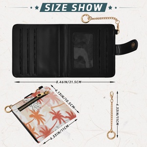Portefeuille court personnalisé en cuir PU pour femme avec fermeture éclair, motif palmier, blocage RFID, étanche, portable, porte-cartes avec porte-clés - Product Image 4