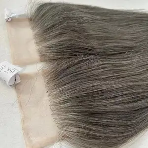 Paquetes de cabello de color gris plateado con cierre frontal de encaje 13x4 5x5 4x4 Cierre de encaje de base de seda de cabello humano virgen