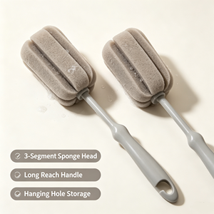 <b>Long</b> <b>Handle</b> <b>Sponge</b> Cleaning Brush Handheld Cup Bottle Brush Kitchen Sink Scrubber Grey - Product Image 4