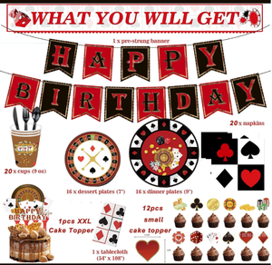 Artículos para Fiesta de Cumpleaños con Temática de Casino: Platos, Vasos, Servilletas, Mantel, Decoración para Mesa, Pancarta, Guirnalda, Globos, Adornos para Cupcakes - Product Image 4