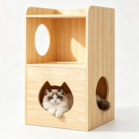 Table d'appoint 2-en-1 pour humain et animal de compagnie, avec niche pour chat en bois, table de chevet et rangement multi-niveaux, mobilier d'intérieur pour chambre à coucher