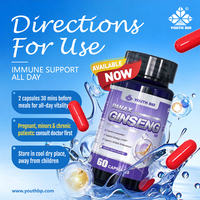 Capsules d'extrait de racine de ginseng, complément alimentaire, soutien immunitaire pour adultes, 60 capsules, halal, fabrication OEM, marque privée